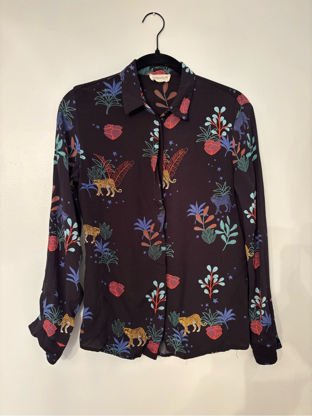 Dark Floral & Leopard Print Button-Down Shirt
